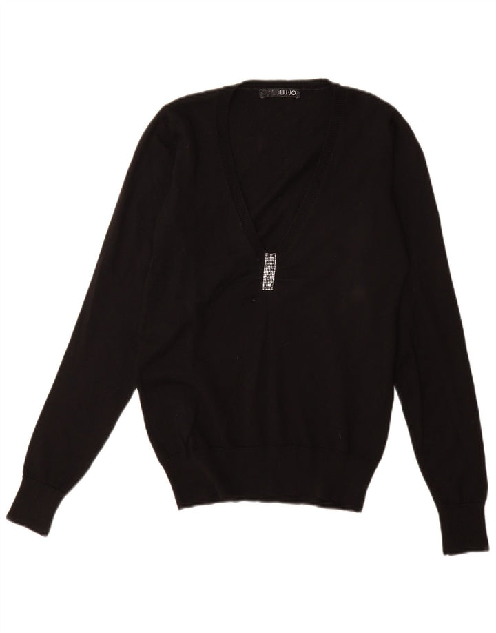 LIU JO Womens Oversized V-Neck Jumper Sweater IT 40 Small Black