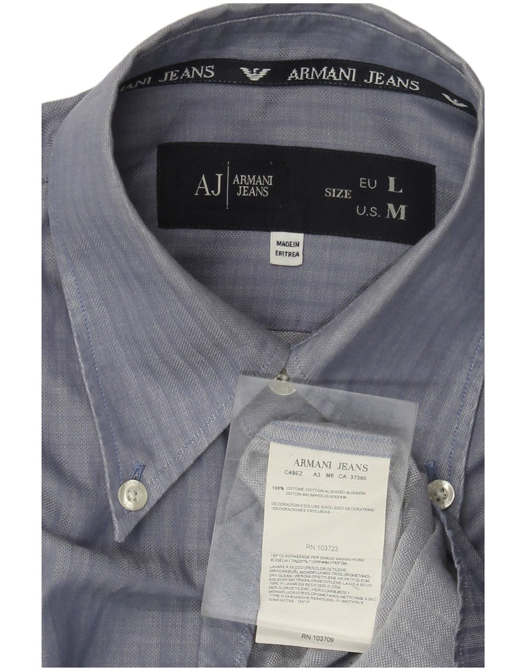 Armani Jeans Mens Shirt Large Blue Striped Cotton