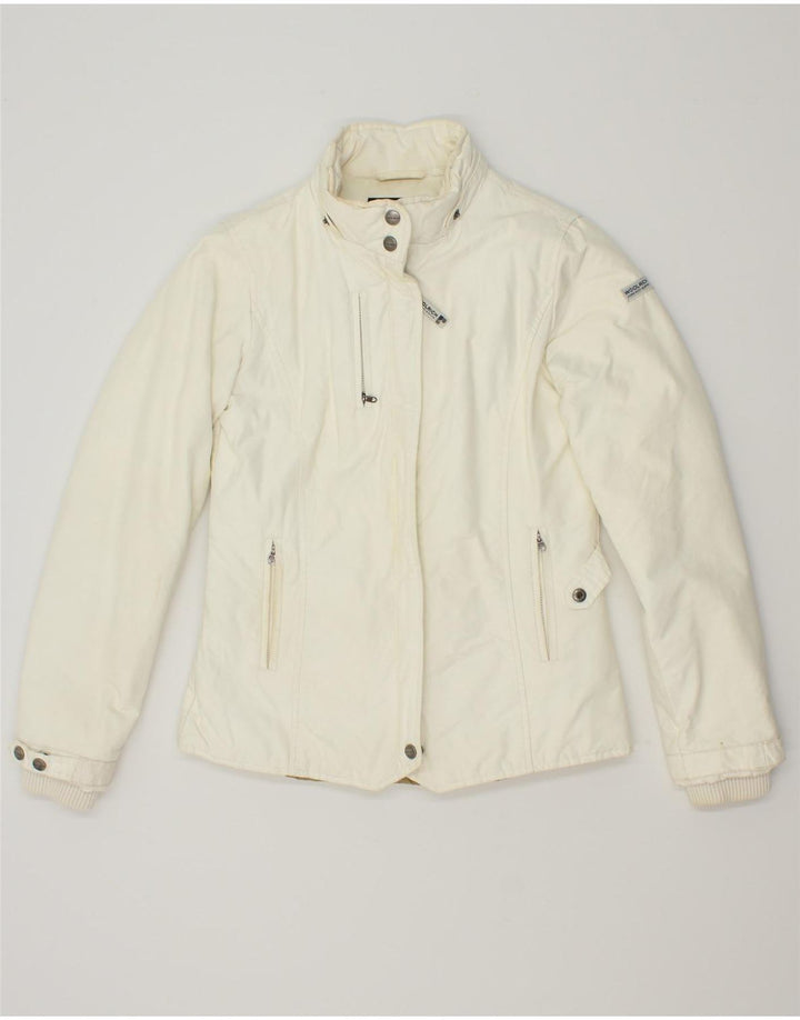 WOOLRICH Womens Bomber Jacket UK 14 Medium Off White Cotton Vintage Woolrich and Second-Hand Woolrich from Messina Hembry 