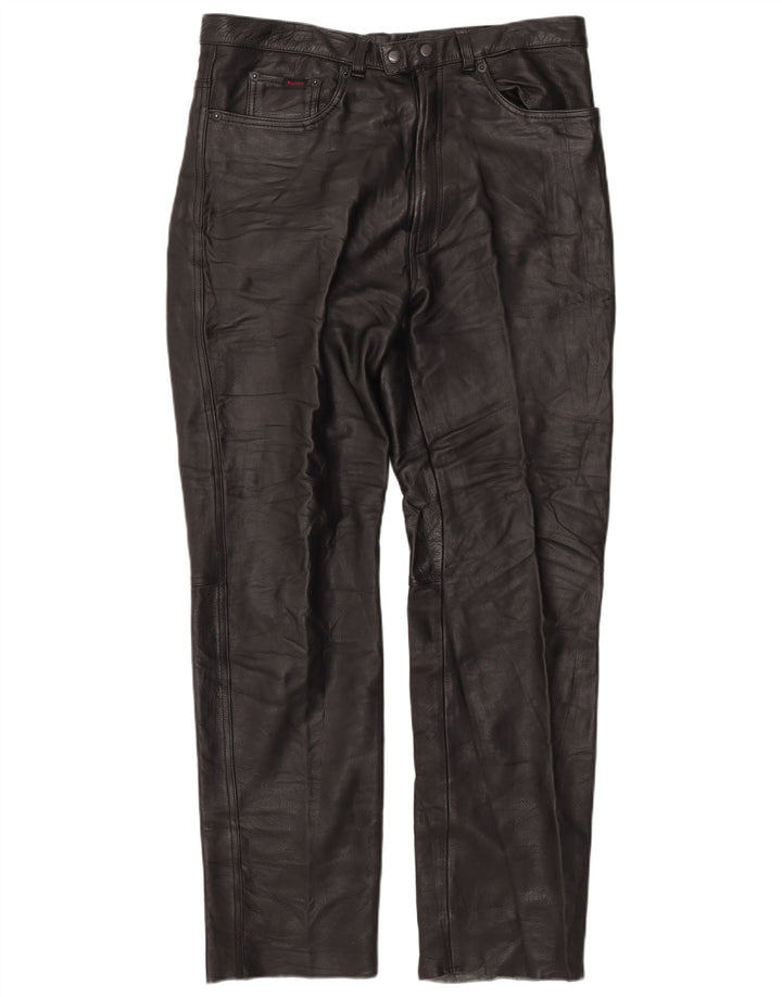 MODEKA Mens Straight Leather Trousers W37 L33 Black Leather