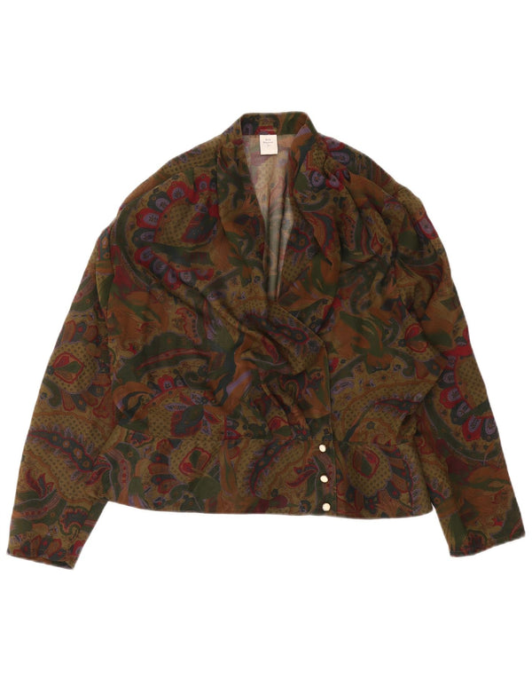 Vintage Womens Crop Shirt Blouse IT 44 Medium Khaki Paisley Polyester