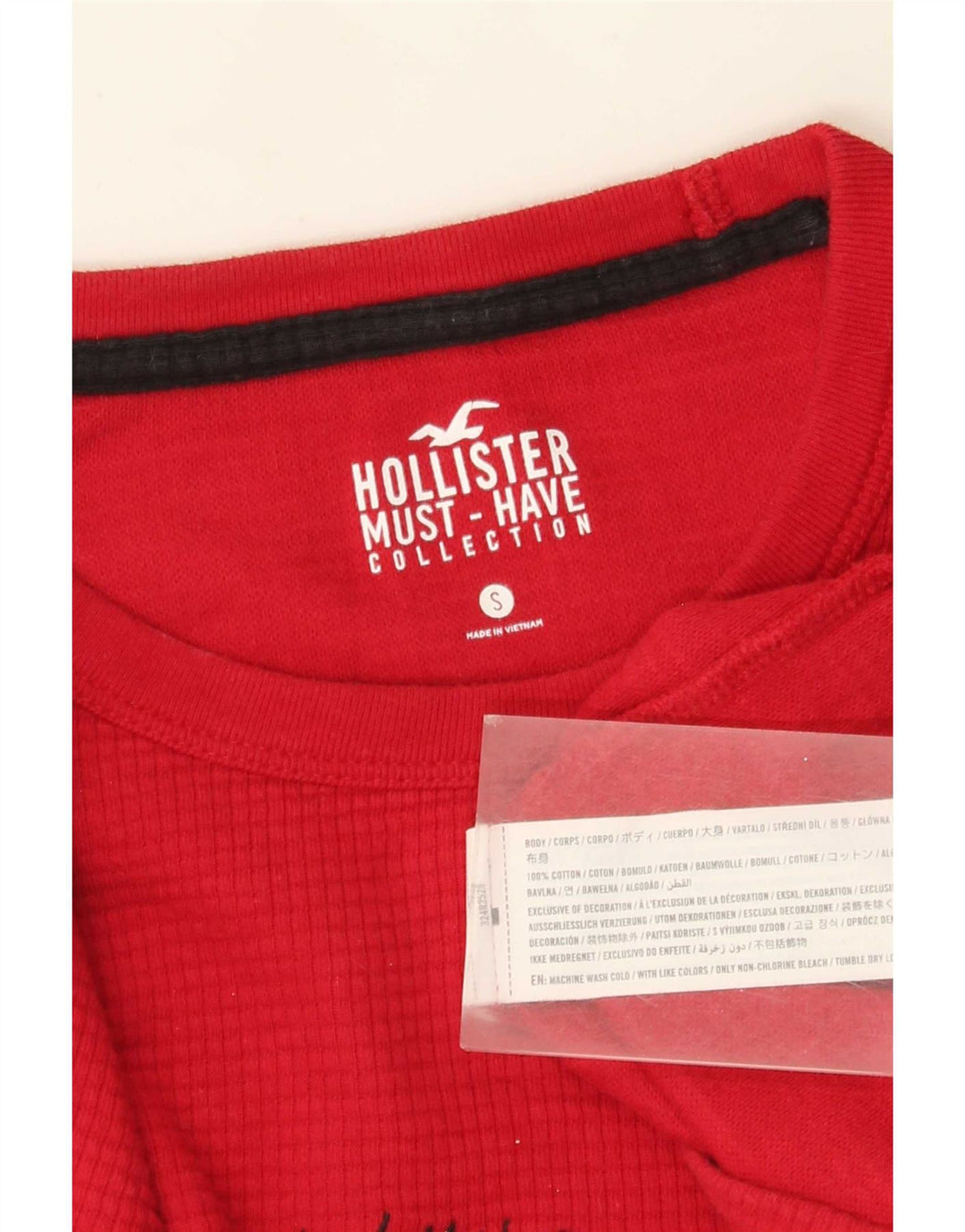 Hollister Mens Regular Graphic Top Long Sleeve Small Red Cotton