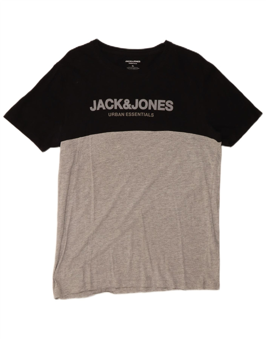 JACK & JONES Mens Graphic T-Shirt Top XL Black Colourblock Cotton