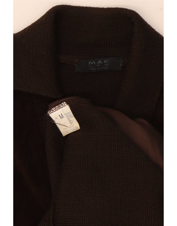 MAK Mens Cardigan Sweater Medium Brown Leather
