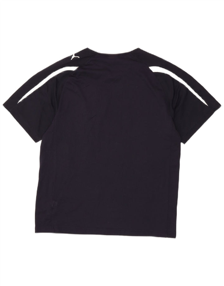 PUMA Mens Graphic T-Shirt Top Medium Navy Blue Colourblock Polyester