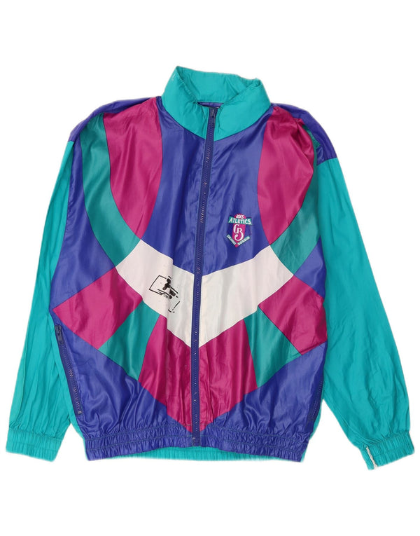 Asics Mens Hooded Tracksuit Top Jacket Medium Blue Colourblock Polyamide