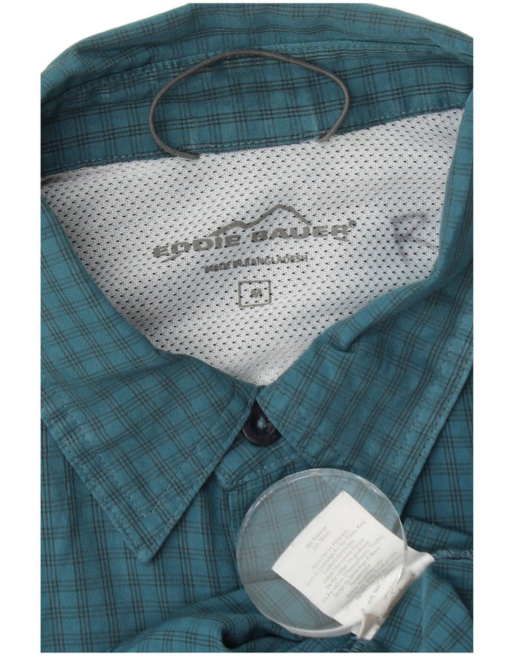 EDDIE BAUER Mens Short Sleeve Shirt Medium Blue Gingham Polyester