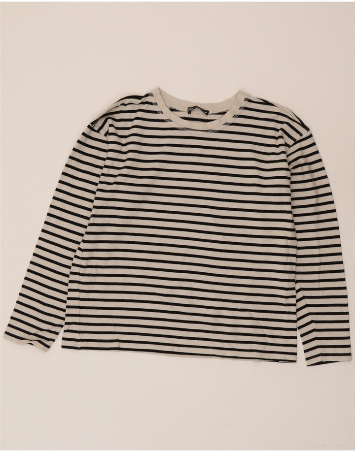 Zara Womens Top Long Sleeve UK 14 Medium White Striped Cotton