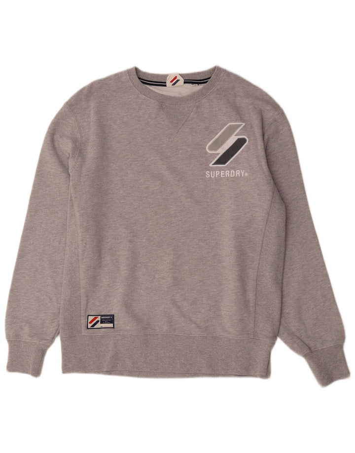 Superdry Mens Graphic Sweatshirt Jumper Medium Grey Flecked Cotton