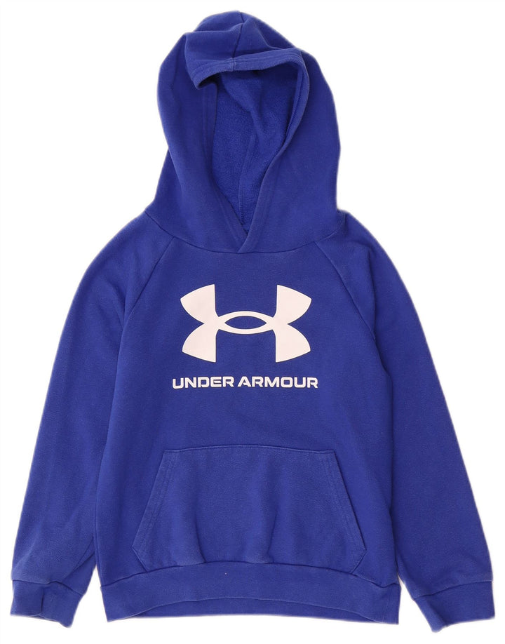 UNDER ARMOUR Boys Graphic Hoodie Jumper 7-8 Years Small Blue Cotton