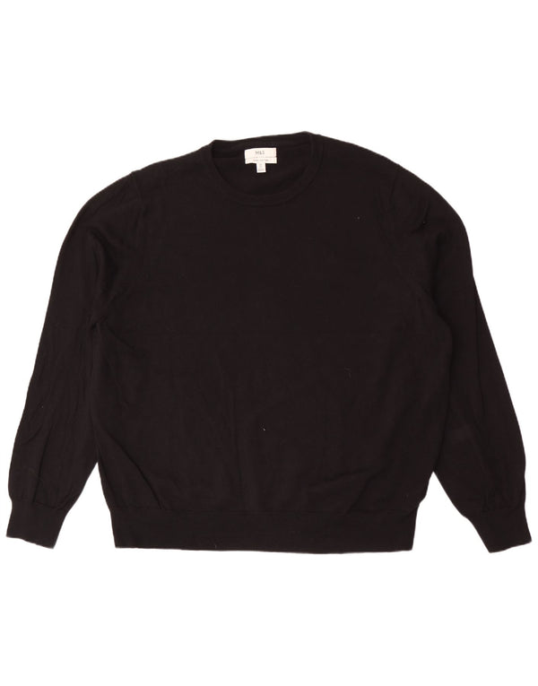 Marks & Spencer Mens Crew Neck Jumper Sweater 3XL Black Cotton