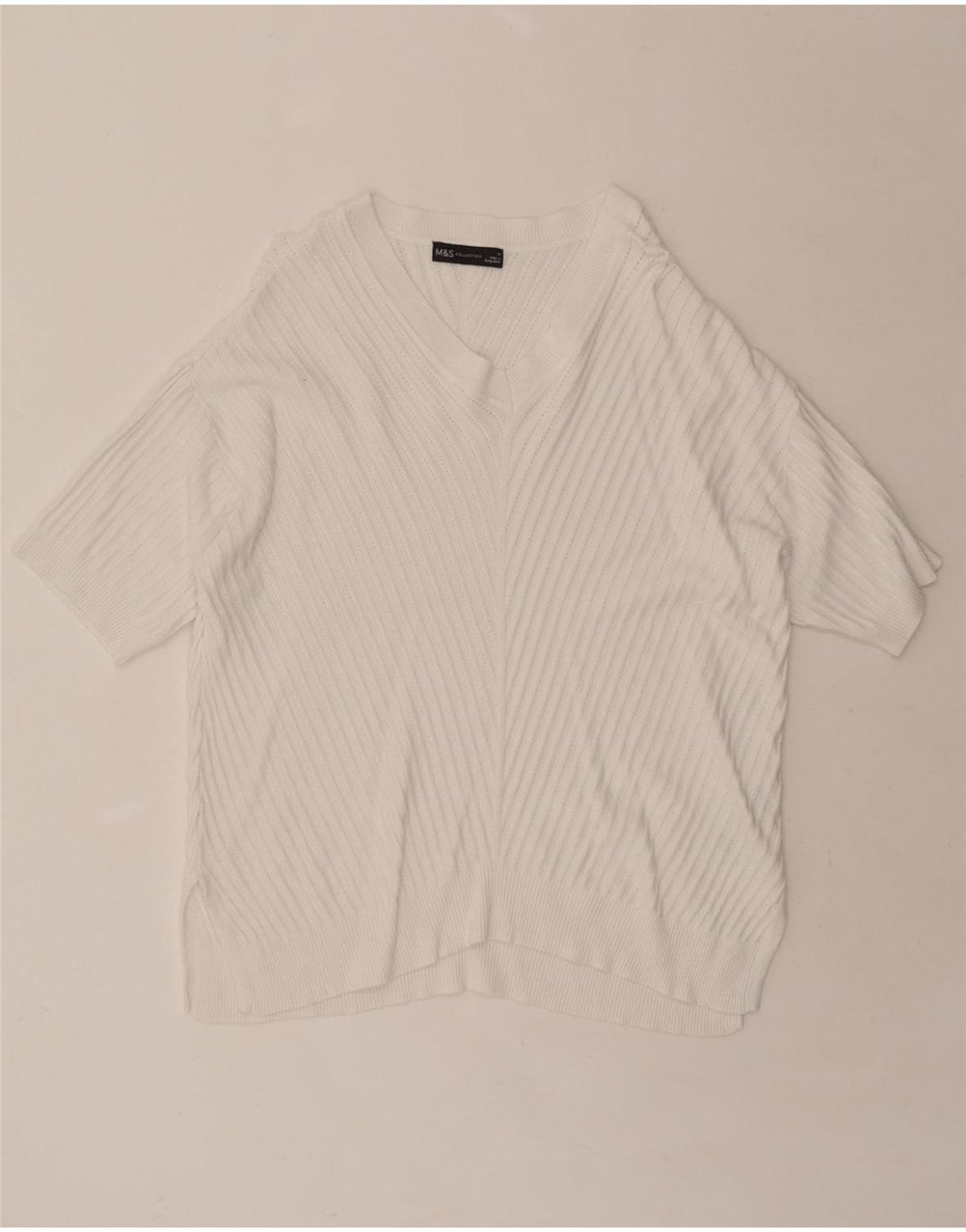 MARKS & SPENCER Womens V-Neck Jumper Sweater UK 14 Medium White Vintage Marks & Spencer and Second-Hand Marks & Spencer from Messina Hembry 