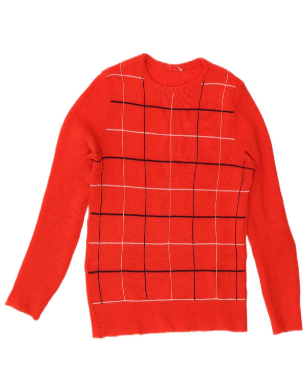 Vintage Womens Crew Neck Jumper Sweater UK 8 Small Red Check