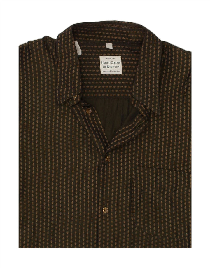 BENETTON Mens Abstract Pattern Shirt Large Green Acetate Vintage Benetton and Second-Hand Benetton from Messina Hembry 