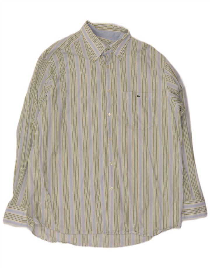 Lacoste Mens Shirt Size 44 XL Blue Striped Cotton