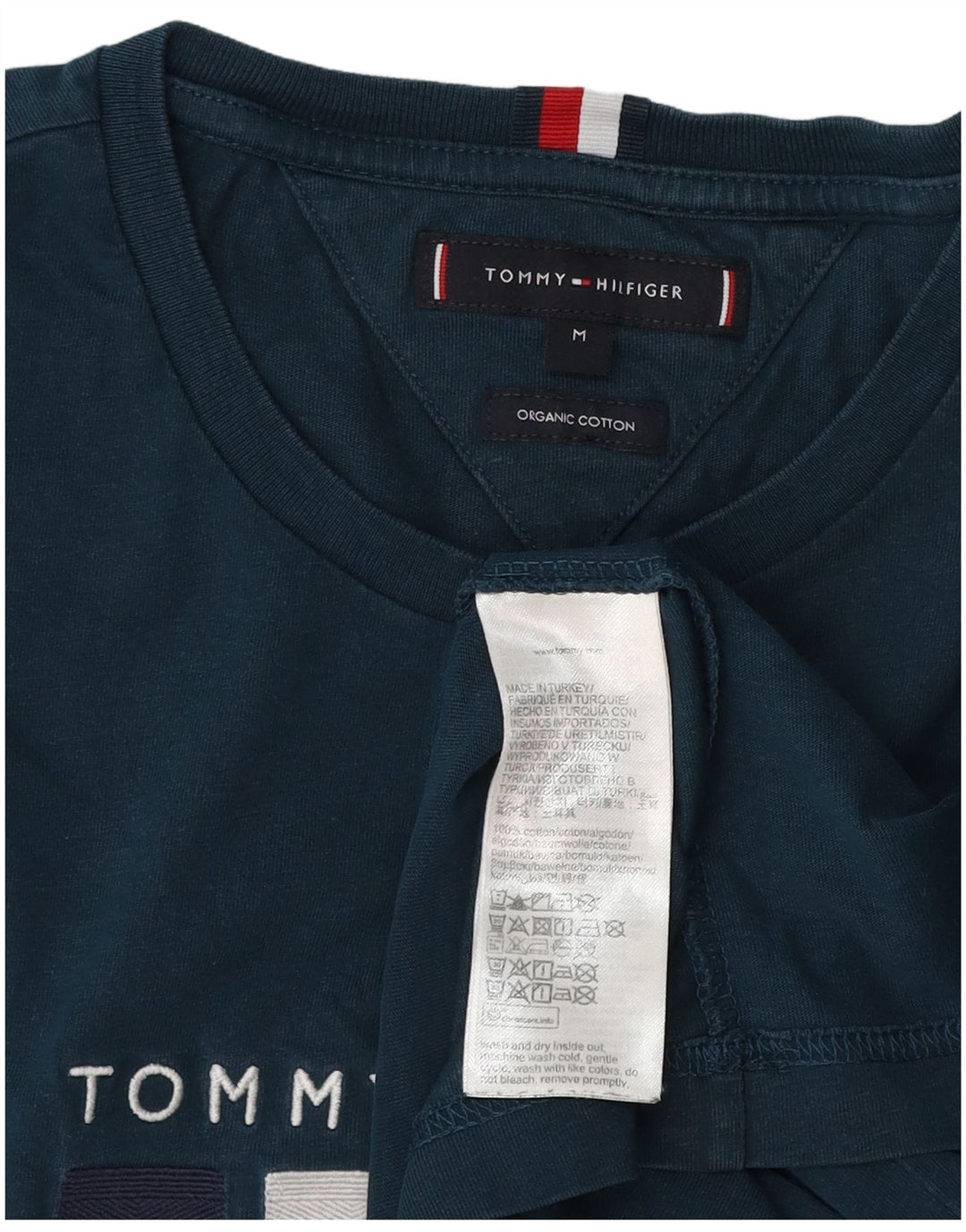 TOMMY HILFIGER Mens Graphic T-Shirt Top Medium Navy Blue Cotton