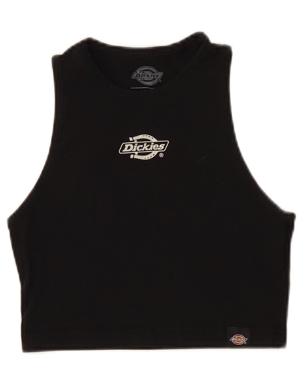 DICKIES Womens Slim Crop Graphic Vest Top UK 4 XS Black Cotton