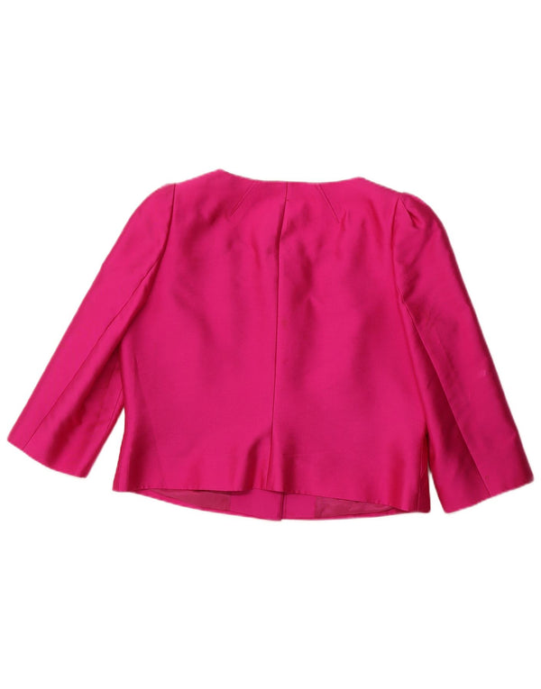 L.K. BENNETT Womens Crop 3/4 Sleeve Blazer Jacket UK 16 Large Pink Silk