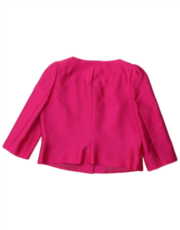 L.K. BENNETT Womens Crop 3/4 Sleeve Blazer Jacket UK 16 Large Pink Silk