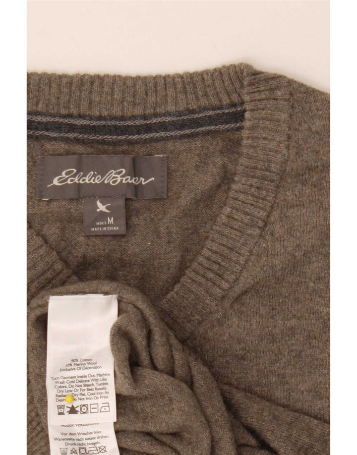 Eddie Bauer Mens V-Neck Jumper Sweater Medium Khaki Cotton
