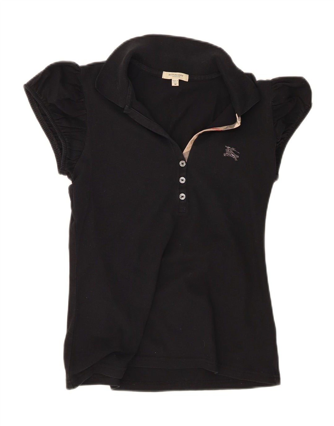 Burberry Womens Polo Shirt Medium Black Cotton
