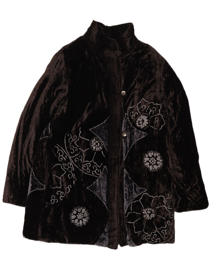 Nitya Womens Oversized Velvet Overcoat EU 38 Medium Black Floral