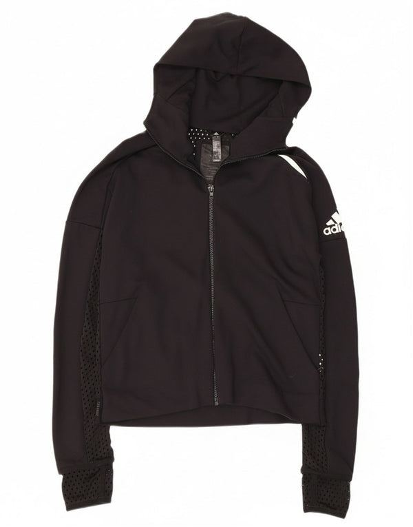 Adidas Womens Graphic Hooded Tracksuit Top Jacket UK 16/18 Large Black