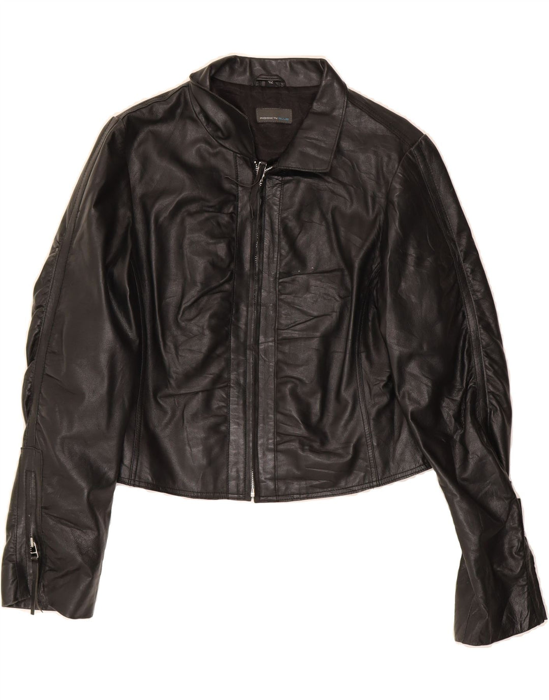 ROCK'N BLUE Womens Crop Leather Jacket IT 42 Medium Black Vintage Rock'N Blue and Second-Hand Rock'N Blue from Messina Hembry 