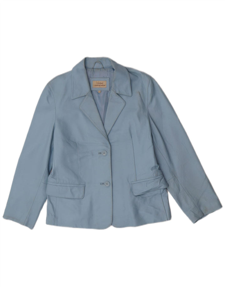 Vintage Womens 2 Button Leather Blazer Jacket UK 16 Large Blue Leather