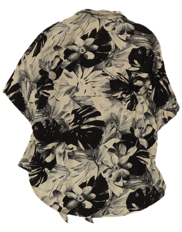 Vintage Womens Short Sleeve Shirt Blouse UK 14 Medium Black Floral Viscose