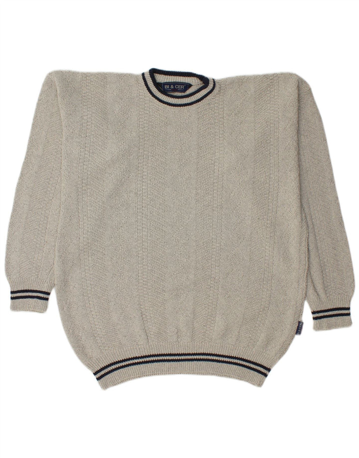 VINTAGE Mens Crew Neck Jumper Sweater XL Grey Cotton