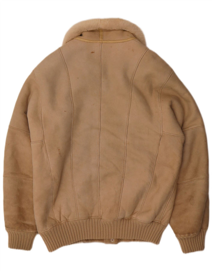 VINTAGE Mens Sherpa Jacket IT 56 3XL Beige Wool