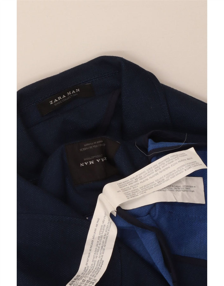 Zara Mens 2 Button Blazer Jacket EU 46 Small Navy Blue Polyester
