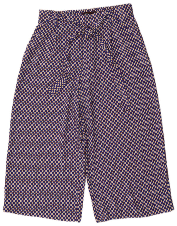 Zara Womens Trafaluc Wide Leg Capri Trousers Large W32 L22 Blue Geometric
