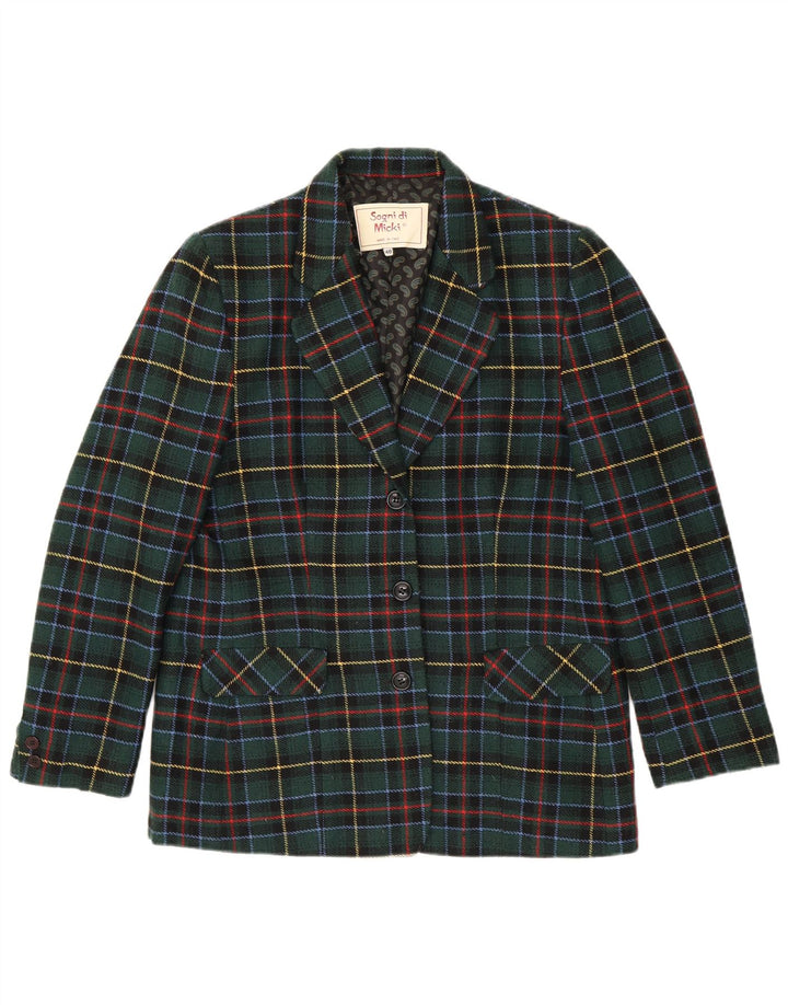 Vintage Womens 3 Button Blazer Jacket IT 48 XL Green Check Polyester