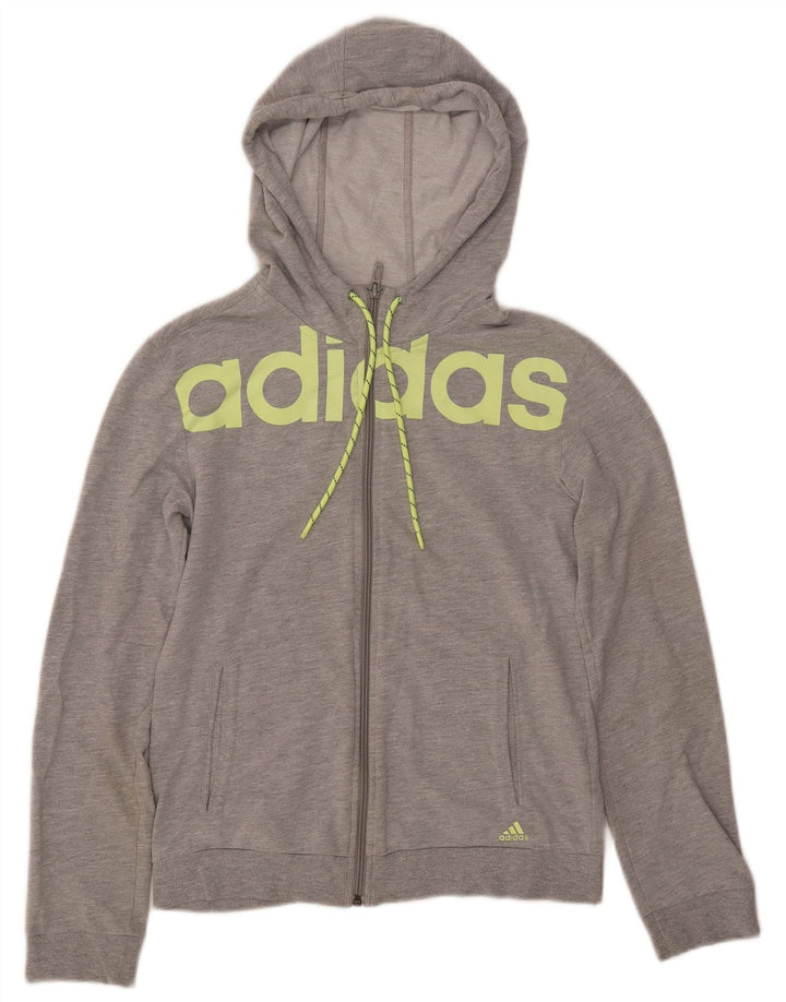 ADIDAS Womens Graphic Zip Hoodie Sweater UK 8/10 Small Grey Cotton