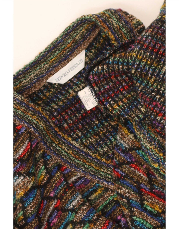 Vintage Mens V-Neck Jumper Sweater Small Multicoloured Chevron Wool