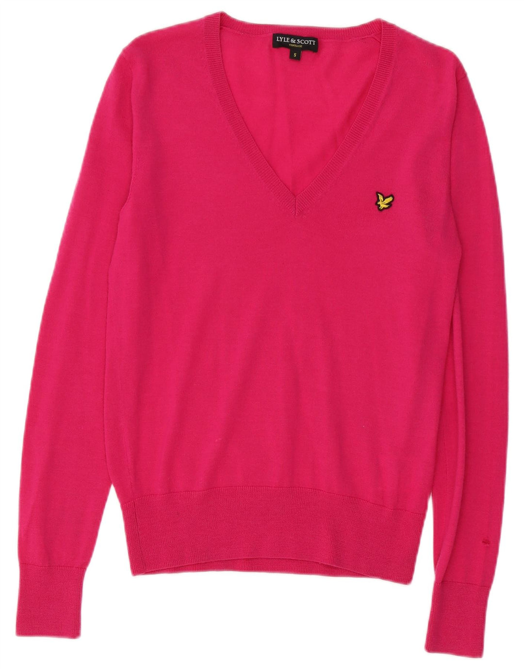 Lyle & Scott Womens V-Neck Jumper Sweater UK 10 Small Pink Merino Wool