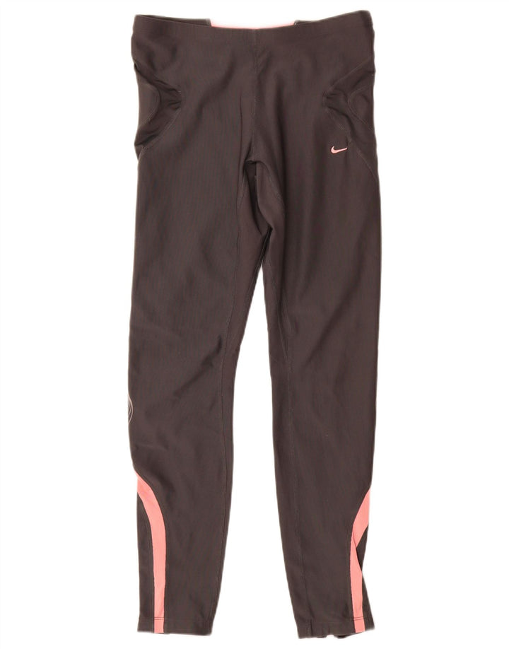Nike Womens Dri Fit Leggings UK 10/12 Medium Grey Colourblock