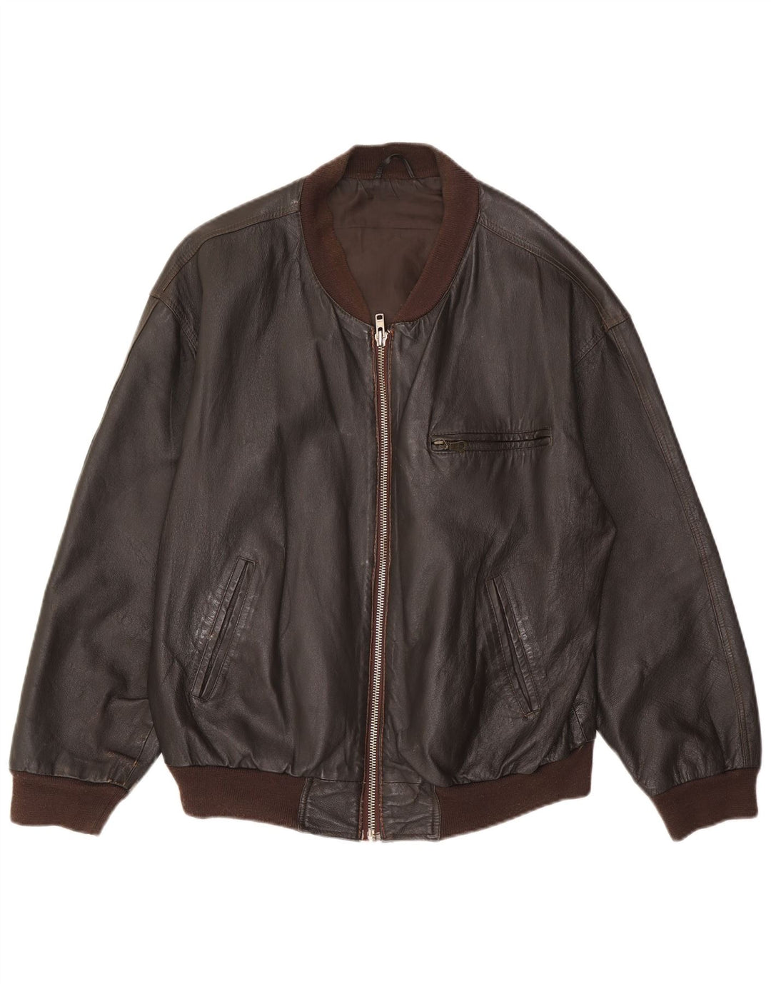 VINTAGE Mens Loose Fit Leather Jacket UK 36 Small Brown Leather