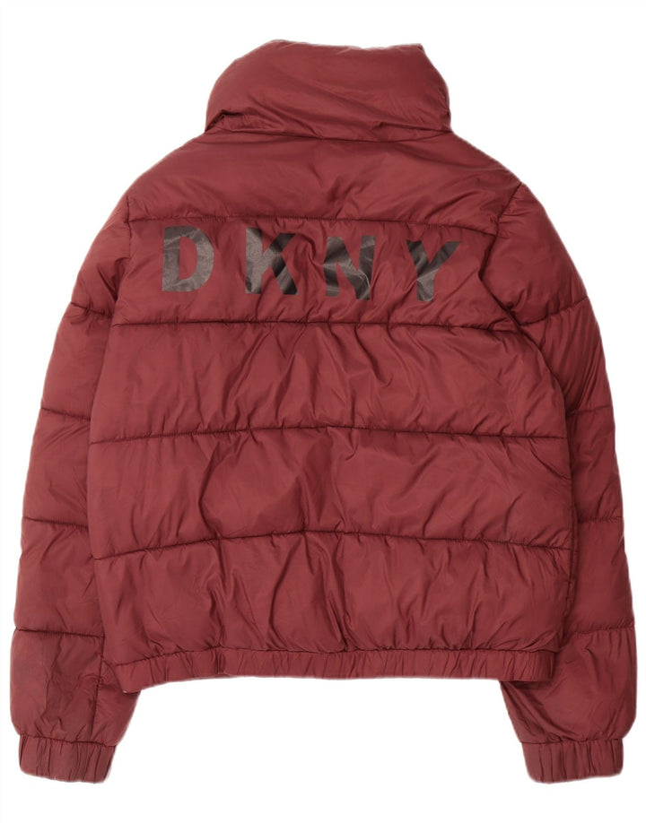 Dkny Womens Graphic Padded Jacket UK 14 Medium Maroon Polyester