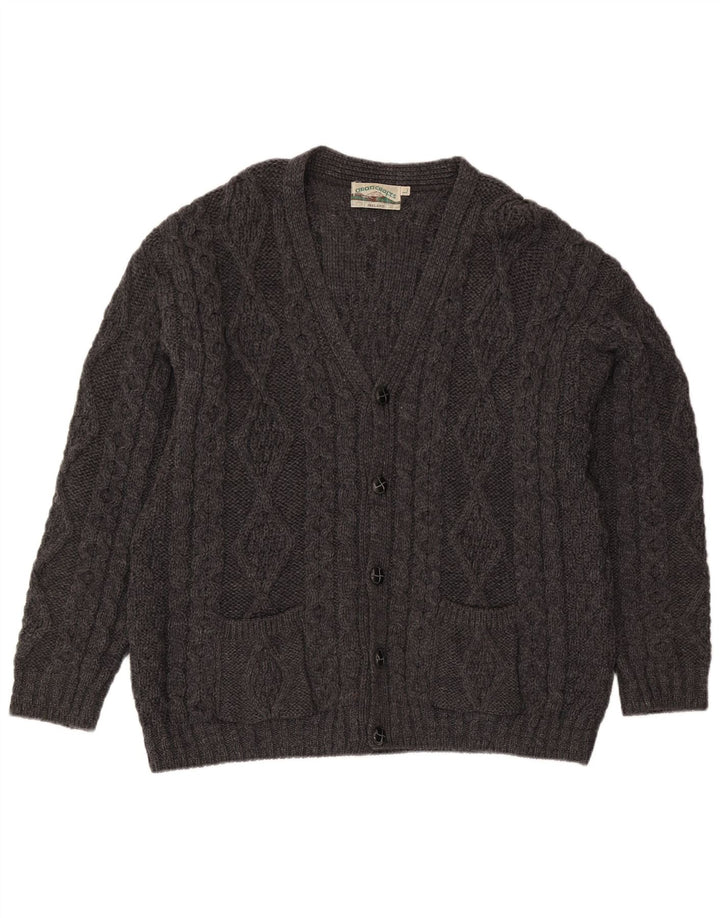 Aran Crafts Mens Cardigan Sweater Large Grey Wool