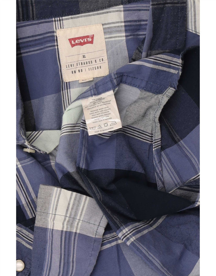 Levi's Mens Short Sleeve Shirt XL Blue Check Cotton