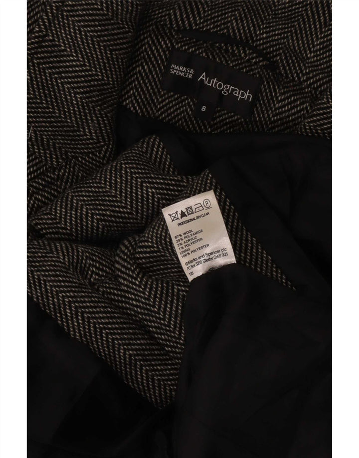 Marks & Spencer Womens Autograph Overcoat UK 8 Small Grey Herringbone Wool