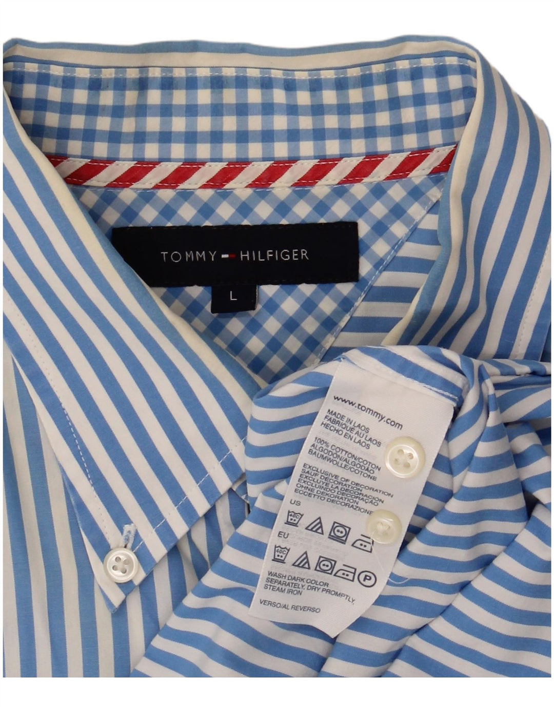 TOMMY HILFIGER Mens Shirt Large Blue Striped Cotton