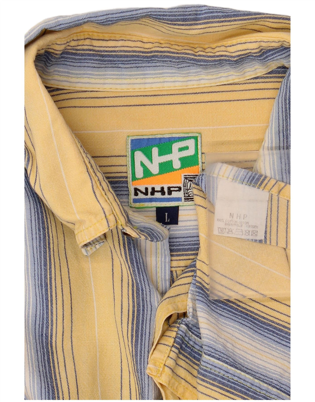 VINTAGE Mens Shirt Large Yellow Striped Cotton