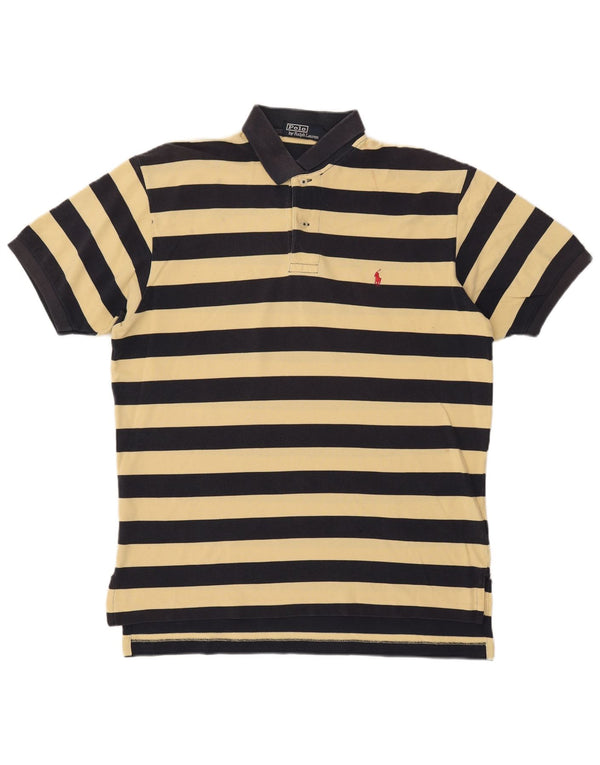 Polo Ralph Lauren Mens Polo Shirt Large Navy Blue Striped Cotton
