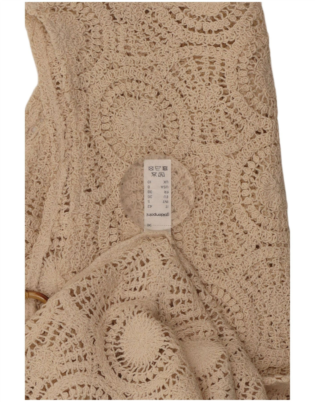 VINTAGE Womens Crochet Sleeveless Shift Dress UK 10 Small Beige Cotton