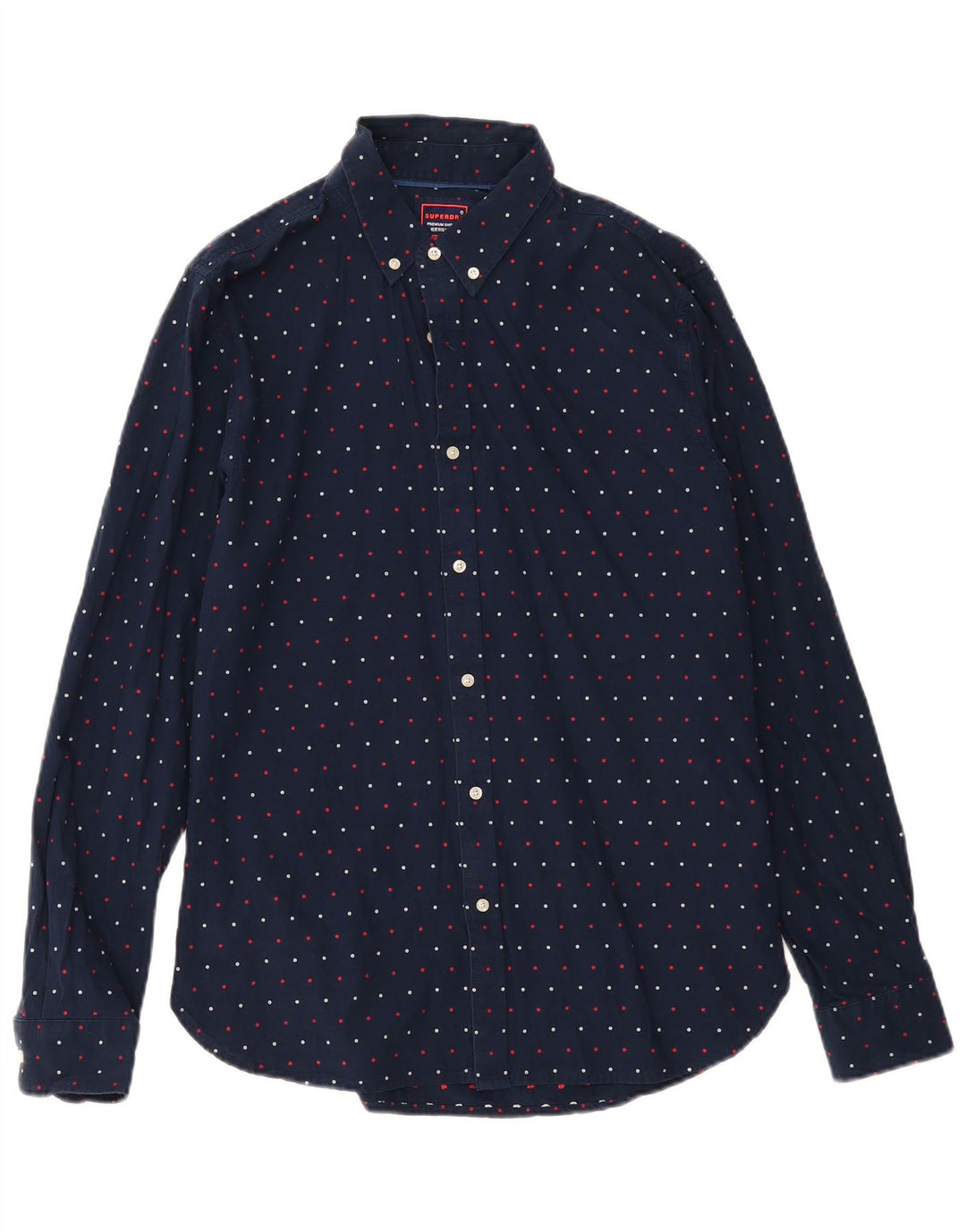 SUPERDRY Mens Regular Fit Shirt Large Navy Blue Spotted Cotton