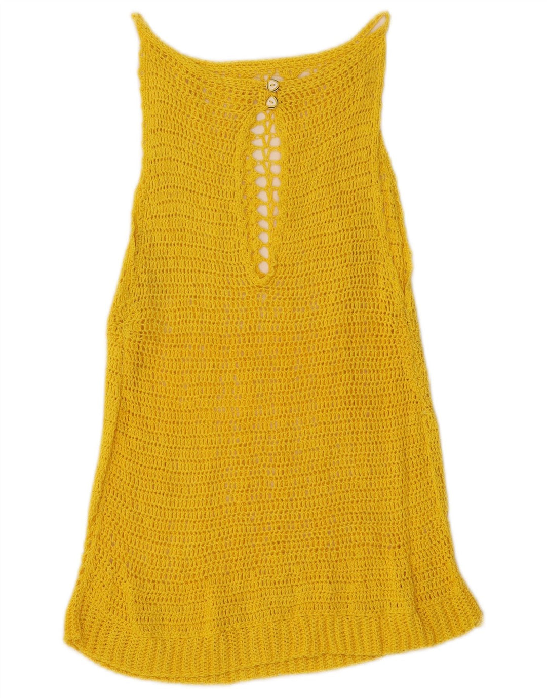 VINTAGE Womens Sleeveless Crochet See Through Top UK 8 Small Yellow